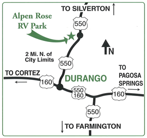 Map from Durango to Alpen Rose